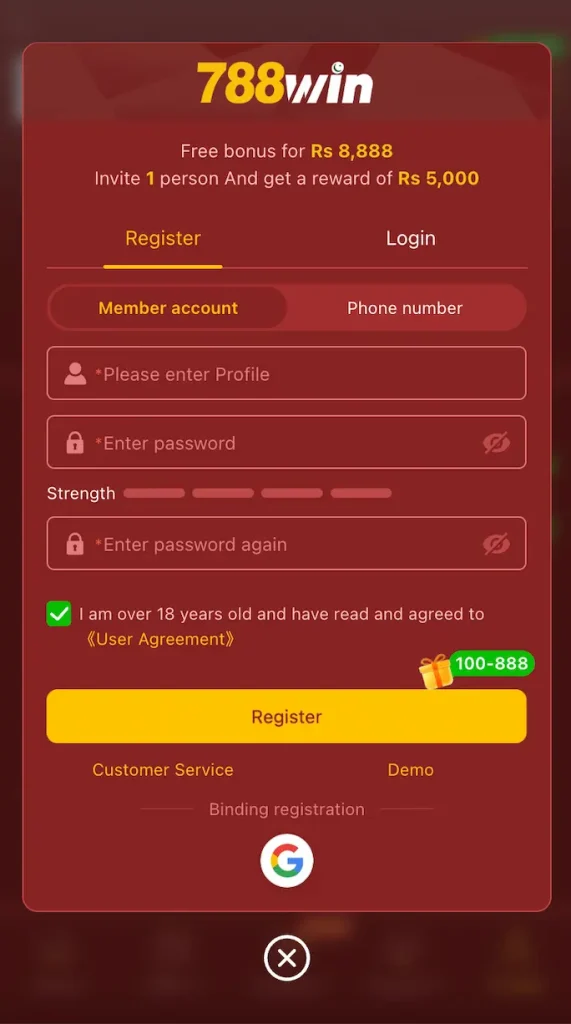 Register on 788win